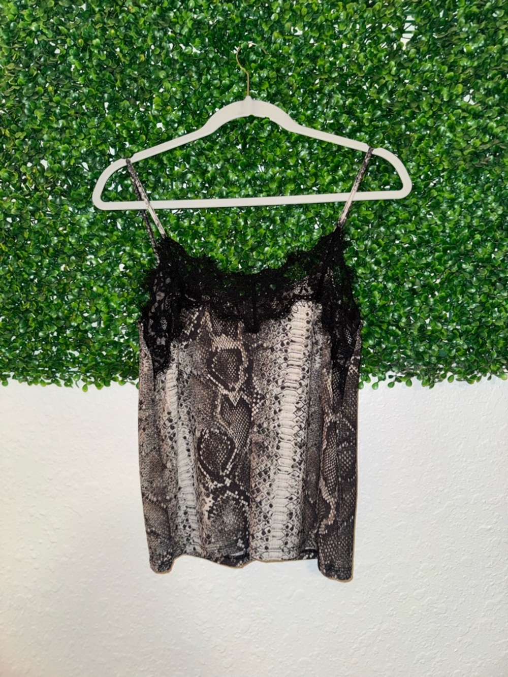 Zara Snake Print Lace Trim Cami Top - Black & Taupe Size Small